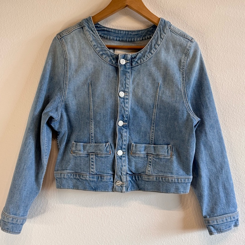 MOTHER The Picky Denim Jacket Cropped Let Them Eat Cake Wash Large - Picture 2 of 11